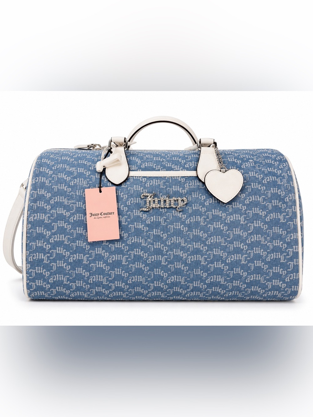 Juicy Couture Blue Monogram Weekender Bag with White Trim